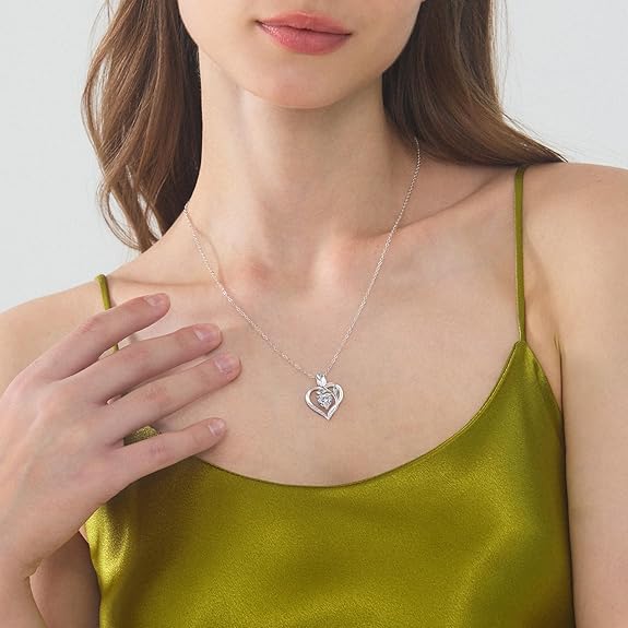 1.2CT Rose Heart Option of Moissanite or Lab-Grown Sapphire Necklace for Women Birthstone Necklace S925 Sterling Silver 18K White Gold Plated D Color VVS1 Gift for Wife Mother for Birthday Anniversary Christmas Convey 'I Love You' Message