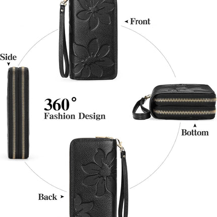 GOIACII Women's Wallet RFID Blocking Leather Wristlet