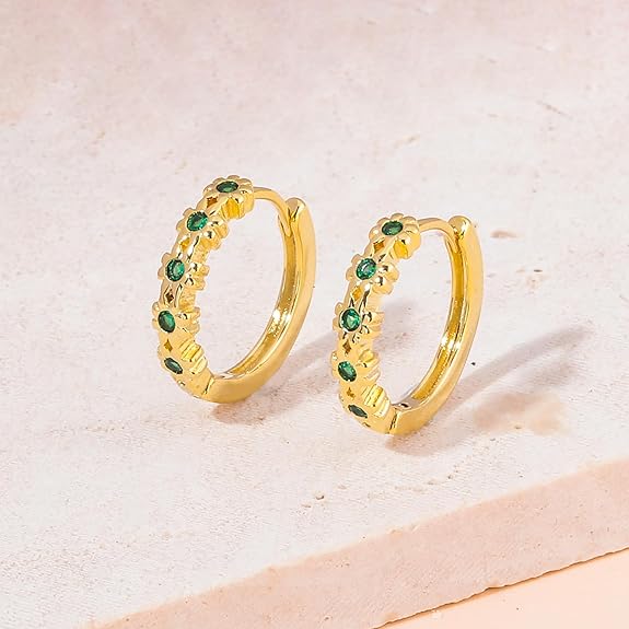 CiNily Small Hoop Earrings for Women Girls Flower Cubic Zirconia Huggie Earrings Hypoallergenic 14K Yellow Gold Plated Cartilage Earrings