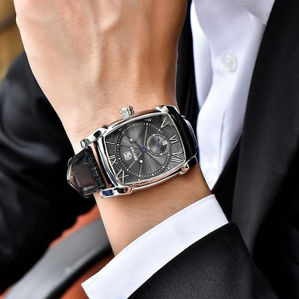 BENYAR Waterproof Classic Rectangle Case Vintage Design Watches Leather Strap Business Casual Wrist Watch for Men