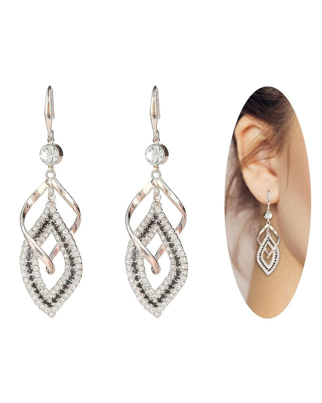 Dangle Earrings for Women and Teen Girls, 925 Silver Handmade Linear Swirl Wire Bohemian Boho Diamonds Earrings, Gifts for Women (Rose Gold, Hoho Diamonds)