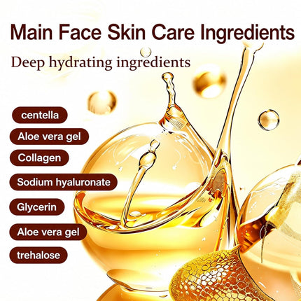 Golden Facial Skin Care Set with Cleanser, Toner, Lotion, Face Cream, Day Cream, Eye Cream & Serums, Hydrating Daily Skin Care Kit with Sodium Hyaluronate & Snail Mucin, Gift Set for Women