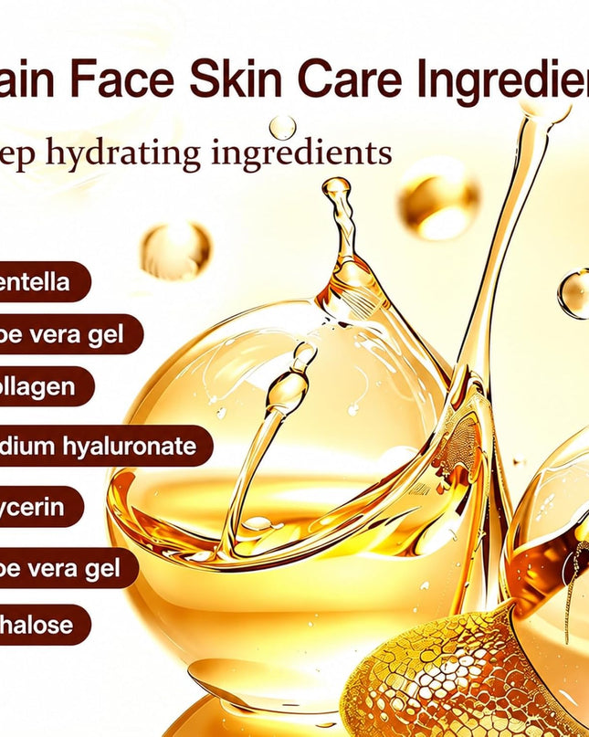 Golden Facial Skin Care Set with Cleanser, Toner, Lotion, Face Cream, Day Cream, Eye Cream & Serums, Hydrating Daily Skin Care Kit with Sodium Hyaluronate & Snail Mucin, Gift Set for Women