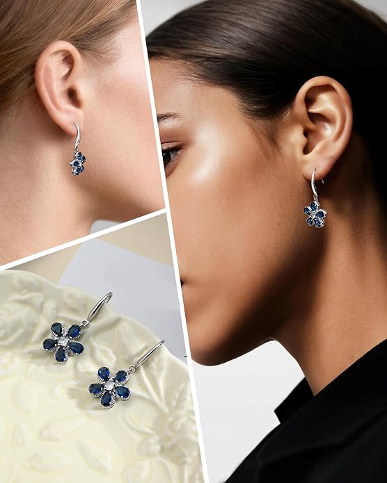 925 Sterling Silver Birthstone Flower Earrings for Women