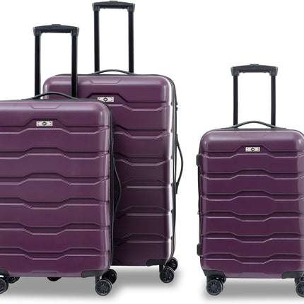 Merax Suitcase Hardshell Carry On Luggage Set for Women with TSA Lock, Deep Purple(Wavy Line), 20/24/28 Inch