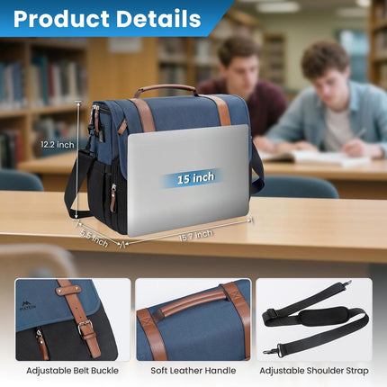 MATEIN Messenger Bag for School with USB Charging Port, Large Crossbody Satchel 15.6 inch Student College Laptop Bags with Shoulder Strap, Water Resistant Work Computer Briefcase for Office Commuting