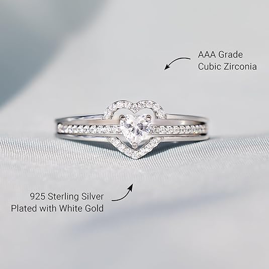 STORYJEWELLERY 925 Sterling Silver Rings for Women, Promise Rings for Her, Heart Purity Ring, Stacking Silver Pinky Ring for Women, Gifts for Her