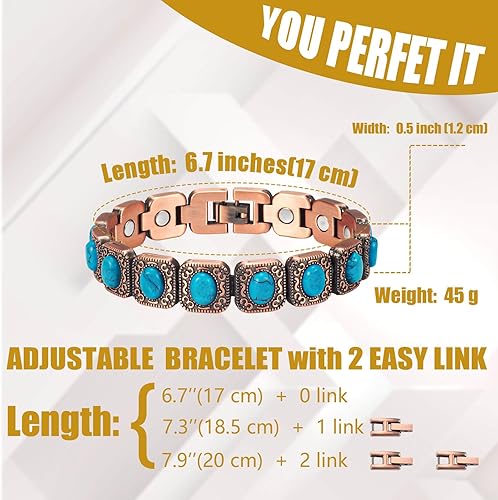 MagVIVACE Copper Bracelet for Women and Joint, Turquoise Magnetic Bracelets with Magnets, Mother's Day Jewelry Gifts