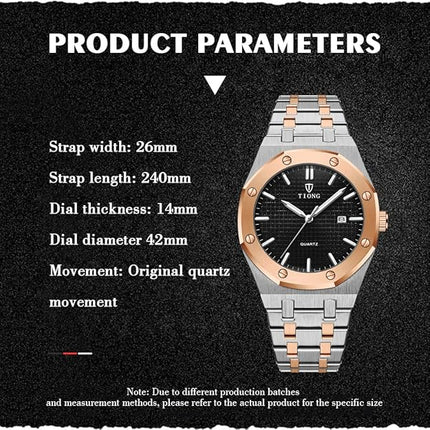 Tiong Mens Watches Chronograph Stainless Steel Waterproof Date Analog Quartz Watch Business Casual Fashion Wrist Watches for Men