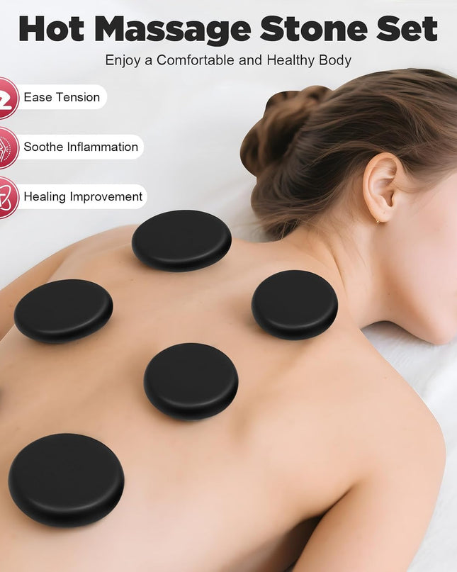 16Pcs Basalt Hot Stones Set Hot Rocks Massage Stones Kit with Heater Box for Body Massage (Include Hot Stone)