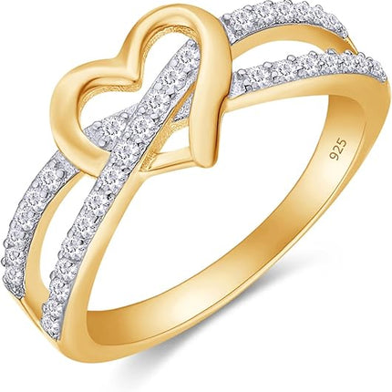 Infinity Heart Promise Ring Natural Diamond, Cubic Zirconia, Moissanite or Lab Grown Diamond Split Shank Engagement Ring for Women 10K Solid Gold Or 14K Gold Over Sterling Silver Jewelry Gift for Her