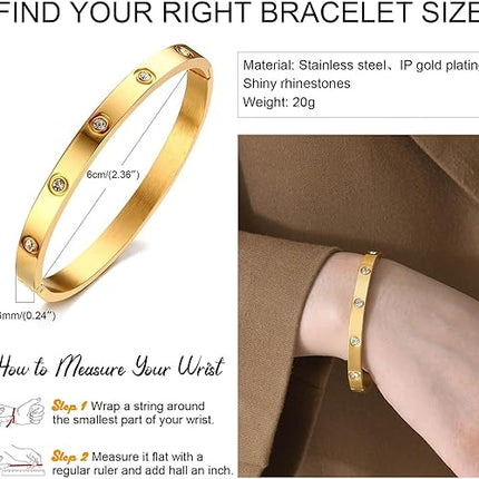 Gold Bracelets for Women - 2Pcs 18K Gold Plated Love Cubic Zirconia Bangle