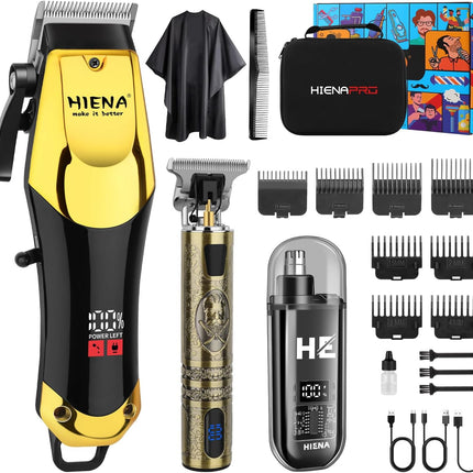 HIENA PRO Professional Hair Clippers & Cordless Barber Clippers for Men, Rechargeable Trimmer Set and Facial Grooming Tool Kit, Ear, Nose Hair Trimmer Set, Gifts for Men