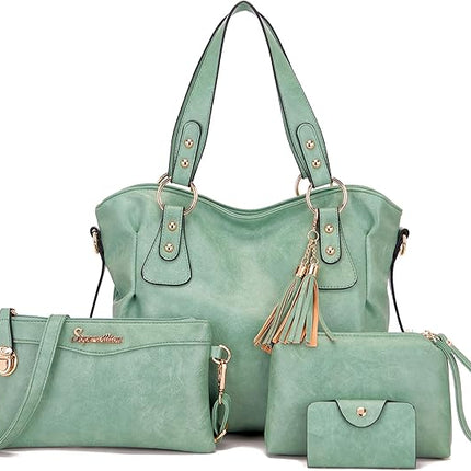 Soperwillton Fashion Handbag for Women Shoulder Bag Top Handle Satchel Hobo Tote Bag Purse Set 4pcs