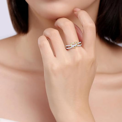 Infinity Heart Promise Ring Natural Diamond, Cubic Zirconia, Moissanite or Lab Grown Diamond Split Shank Engagement Ring for Women 10K Solid Gold Or 14K Gold Over Sterling Silver Jewelry Gift for Her