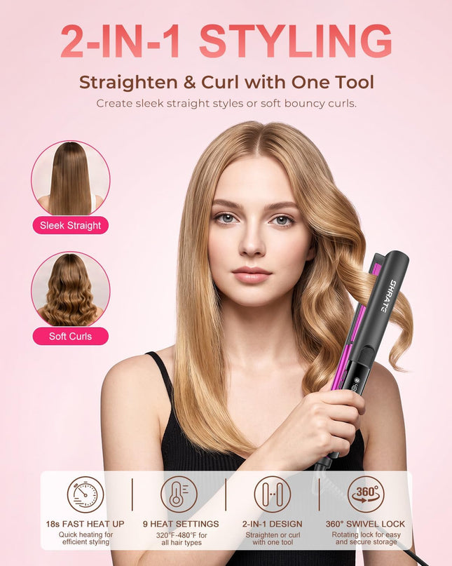 SHRATE Flat Iron Hair Straightener | 2 in 1 Flat Iron and Curler | 1.2 Inch