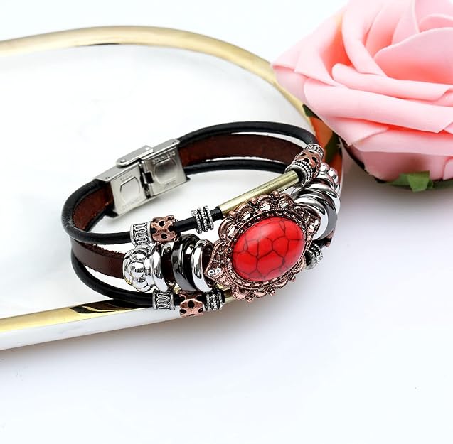 Leather Bracelets for Women Multilayer Bracelets for Women with Genuine Leather Layered Bracelets Boho/Bohemia Style Jewelry