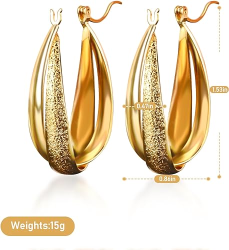 Gold Hoop Earrings for Women，24k Gold Plated Trendy Earrings，Hypoallergenic Lightweight Earrings,Everyday,Small Soop chunky Earrings Pierced Dangle
