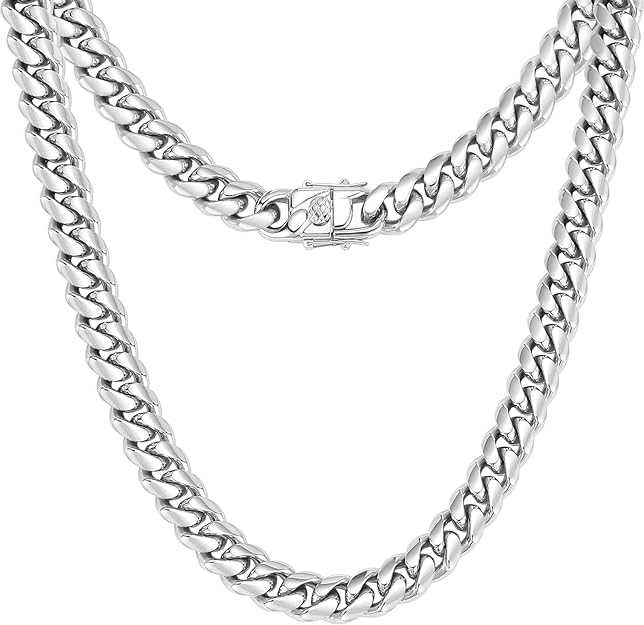 CaptainSteeL Miami Cuban Link Chain Necklace for Men ,316L Stainless Steel/Gold Plated 12MM Width 22" Length, Thick Chain for men Hip Hop Jewelry with Gift Box