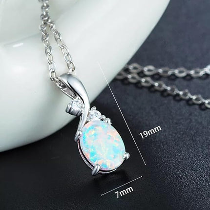 AILUOR Vintage Opal Pendant Necklace, Silver Plated Created Gemstone Oval White Opal Fashion Jewelry for Women Mother - Endless Love