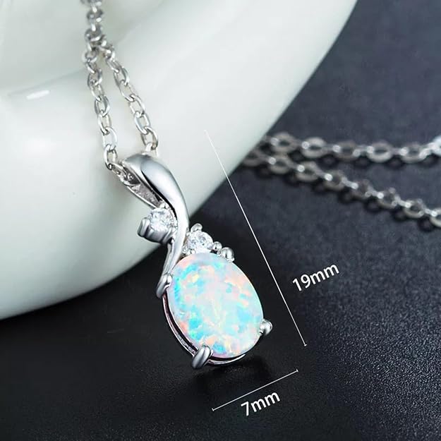AILUOR Vintage Opal Pendant Necklace, Silver Plated Created Gemstone Oval White Opal Fashion Jewelry for Women Mother - Endless Love