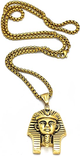 Men's Stainless Steel Egyptian Pharaoh Pendant for Punk Biker Vintage Gold Plated Necklace