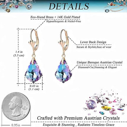 Austrian Crystal Baroque Drop Leverback Earrings for Women Fashion 14K Gold Plated Hypoallergenic Jewelry
