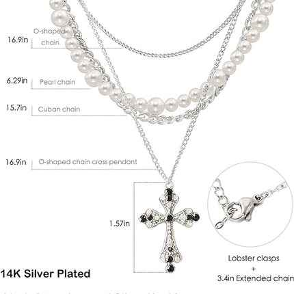 Silver Cross Necklace Layered Necklaces for Women, Silver Cross Pendant Choker Necklaces Fashion Jewelry Mother's Day Gifts Birthday Gift for Women, MOM, Daughter, Wife, Sister