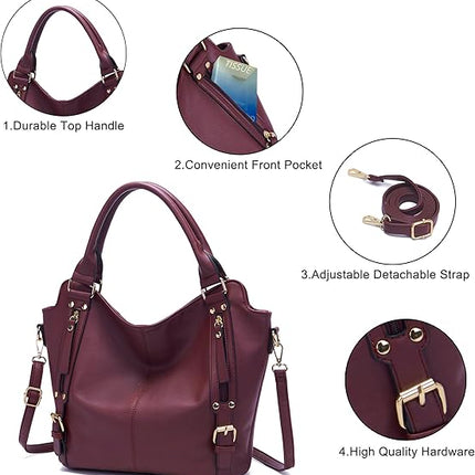 Soperwillton Purses for Women Large Shoulder Handbag Tote PU Leather Hobo Crossbody Bag Ladies Wallet Set 4pcs