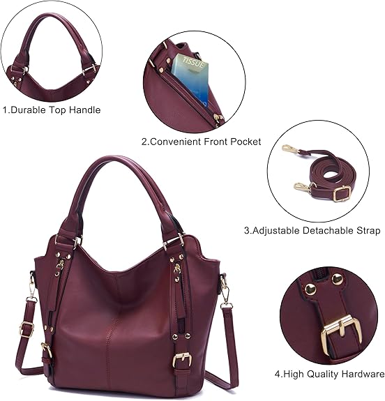 Soperwillton Purses for Women Large Shoulder Handbag Tote PU Leather Hobo Crossbody Bag Ladies Wallet Set 4pcs