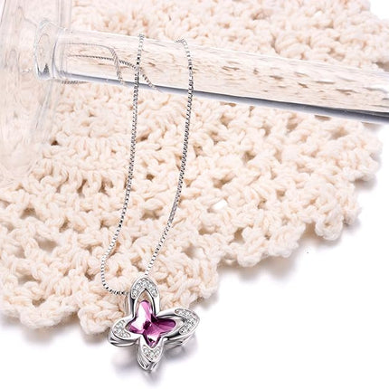 AOBOCO Sterling Silver Butterfly Pendant Necklace Embellished with Crystals from Austria, Dreamy Morpho Helena Butterfly Gifts for Butterfly Lovers, Fine Jewelry Gifts for Women