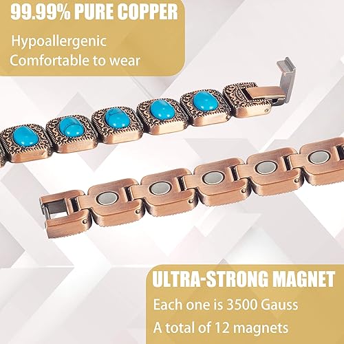 MagVIVACE Copper Bracelet for Women and Joint, Turquoise Magnetic Bracelets with Magnets, Mother's Day Jewelry Gifts