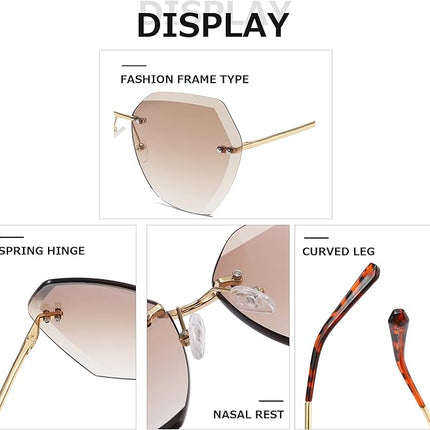 AEVOGUE Sunglasses For Women Oversized Rimless Diamond Cutting Lens Sun Glasses AE0534
