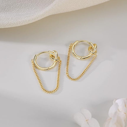 SLUYNZ 925 Sterling Silver Punk Chain Small Hoop Earrings for Women Men Teen Girls Minimalist Hoop Earrings Tassel