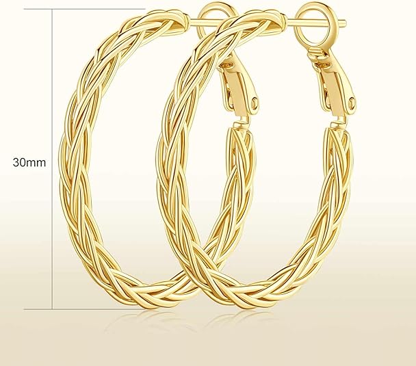 14K Gold Hoop Earrings for Women Trendy Thick Twisted Hoops Earring Fine Weave Design 14K Gold Earrings for Womens Hypoallergenic Earrings Jewelry for Women 30MM