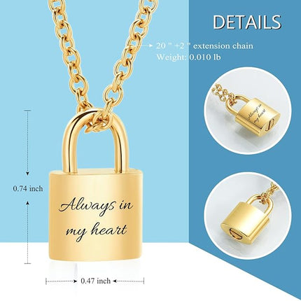 Imrsanl Padlock Cremation Jewelry for Ashes Urn Necklace for Women Men Stainless Steel Keepsake Memorial Punk Lock Pendant Ashes Holder