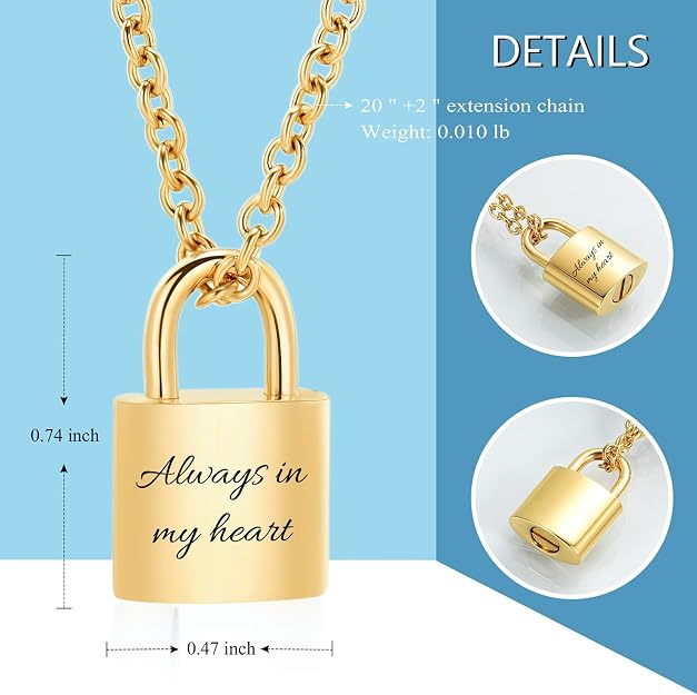 Imrsanl Padlock Cremation Jewelry for Ashes Urn Necklace for Women Men Stainless Steel Keepsake Memorial Punk Lock Pendant Ashes Holder