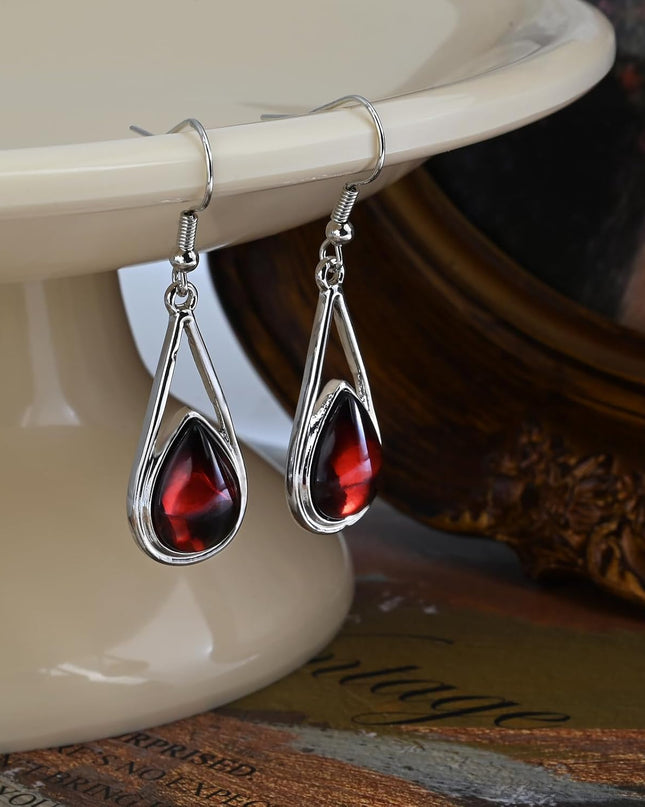 Ruby Gemstone Drop Dangle Earrings Red Teardrop Earrings with Silver Hook Crystal Earrings Birthstone Earrings for Women Trendy