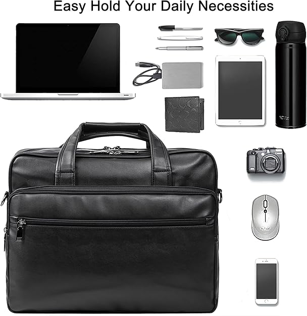 seyfocnia Leather Laptop Bag, Men's 15.6 Inche 17.3 Inche Messenger Briefcase Business Satchel Computer Handbag Shoulder Bag
