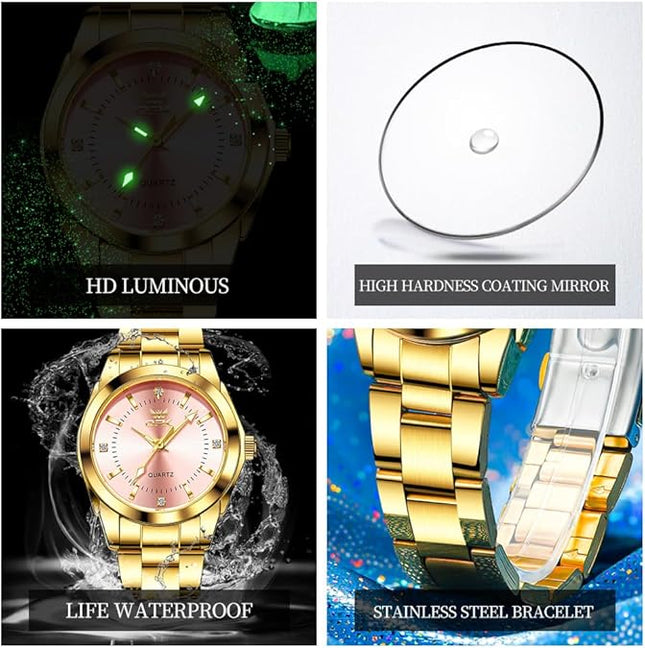 OPK Watch for Women Quartz Waterproof Stainless Steel Light Ladies Watch Mother's Day Gift for Women