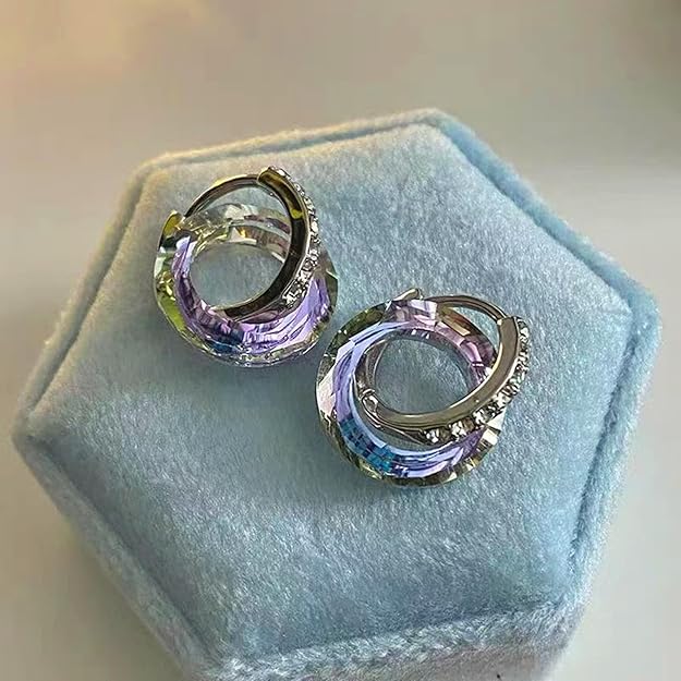 925 Sterling Silver Circle Crystal Earrings for Women, Hypoallergenic Dangle Hoop Earrings with Cubic Zirconia, Crystal Jewelry Collection Round Earrings