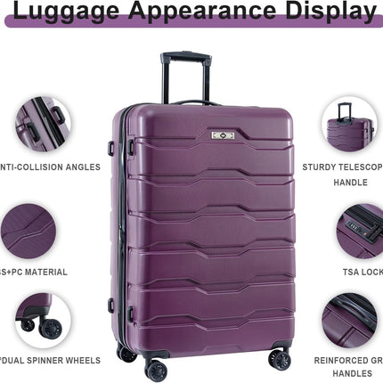 Merax Suitcase Hardshell Carry On Luggage Set for Women with TSA Lock, Deep Purple(Wavy Line), 20/24/28 Inch