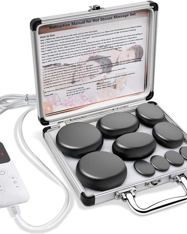 10 Pcs Basalt Hot Stones Massage Set with Temperature Adjustment