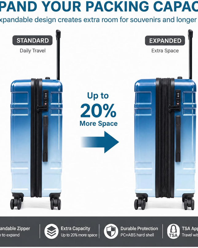 Rosamo 5 Piece Hardshell Suitcase Set, 20/24/28" Expandable Luggage Set with Matching Travel Bags, 22x14x9 Airline Approved Carry On, TSA Lock, Spinner Wheels, ABS+PC (Blue)