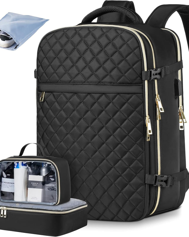 MOMUVO Travel Backpack for Women, Carry On Backpack Airline Approved with 3 Packing Cubes, 15.6 Inch Laptop Backpack with USB Charging Port, Casual Daypack for Weekender Business College, Black