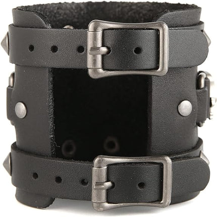 Men's Wide Cuff Wristband Punk Rock Motorbike Wide Belt Leather Bracelet STWTR