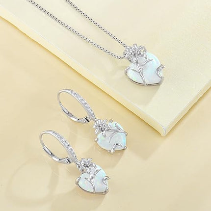 YL Heart Necklace for Women 925 Sterling Silver Lily Pendant Created Opal Flower Jewelry