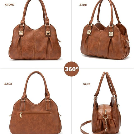KingTo 4pcs Purses Retro Tote Handbags for Women Stylish Shoulder Bags Soft Top Handle Satchel Set