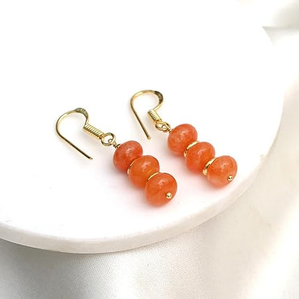 Gempires Gift Carnelian Rondelle Beads Earrings, Dangling Earrings, Orange Crystal Earring for Girls, 14k Gold Plated Hook Earrings, Handmade Jewelry, Jewelry for Women (Quartz)