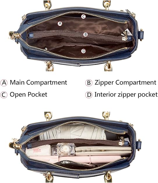 FOXER Leather Handbags for Women, Genuine Leather Ladies Top-handle Bags with Adjustable Shoulder Strap Women's Crossbody Bag Womens Real Cowhide Satchels Leather Messenger Tote Bags(Dark Blue)